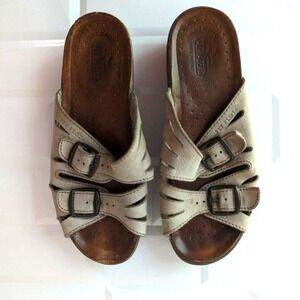 Fly‎ Flot Women Beige Leather Comfort Wedge Slide Sandals Made in Italy Size 37